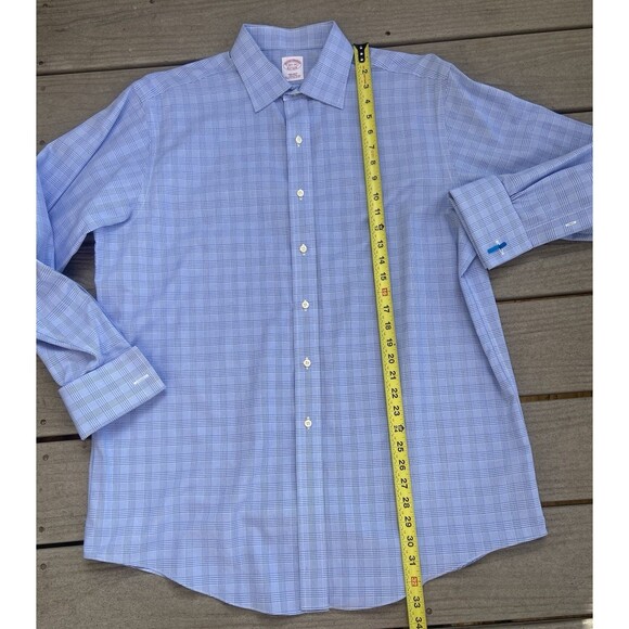 Brooks Brothers Supima Cotton French Cuff Dress Shirt Blue Micro Check 16.5-34 - Picture 8 of 13